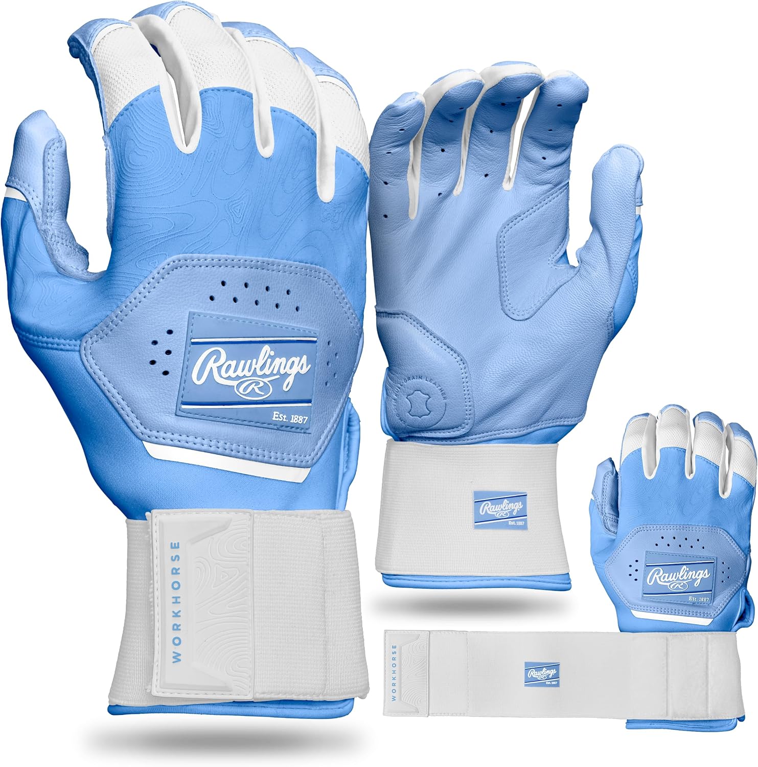 Columbia Blue/White Rawlings Workhouse Compression Strap Batting Gloves